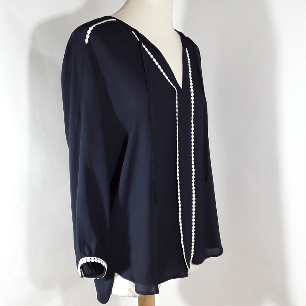 Zara navy blue semi-sheer blouse - Picture 2 of 6